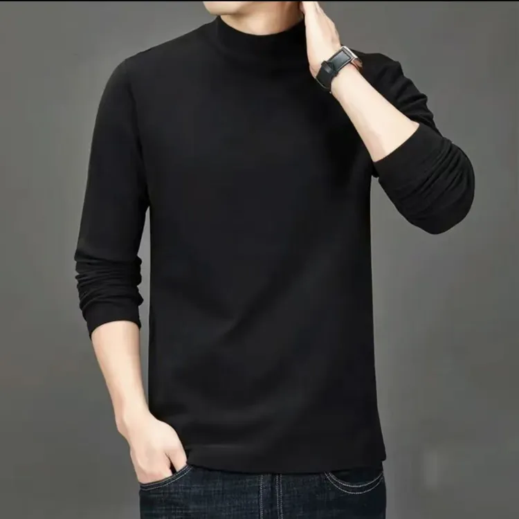 XS396 半高领纯色薄绒修身打底衫男女同款