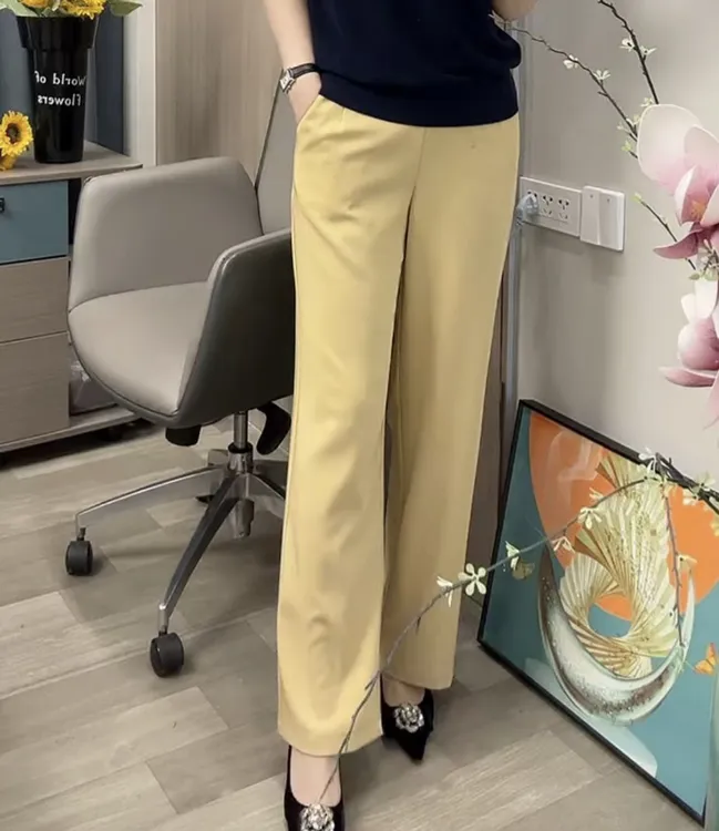 夏季垂感网红直筒裤休闲裤宽松百搭西裤气质中老年高腰弹力妈妈装