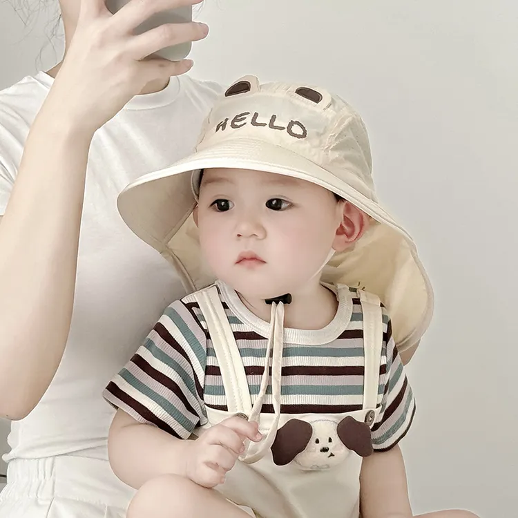 儿童帽子春夏季薄款速干大帽檐披肩防晒帽男女宝宝遮阳护脖渔夫帽