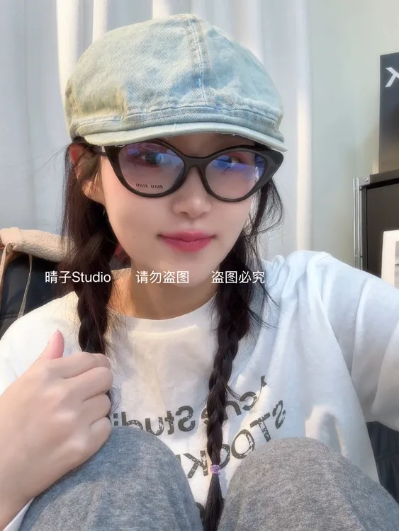 晴子  复古辣妹风宽帽檐水洗牛仔前进帽时髦大头围显脸小贝雷帽