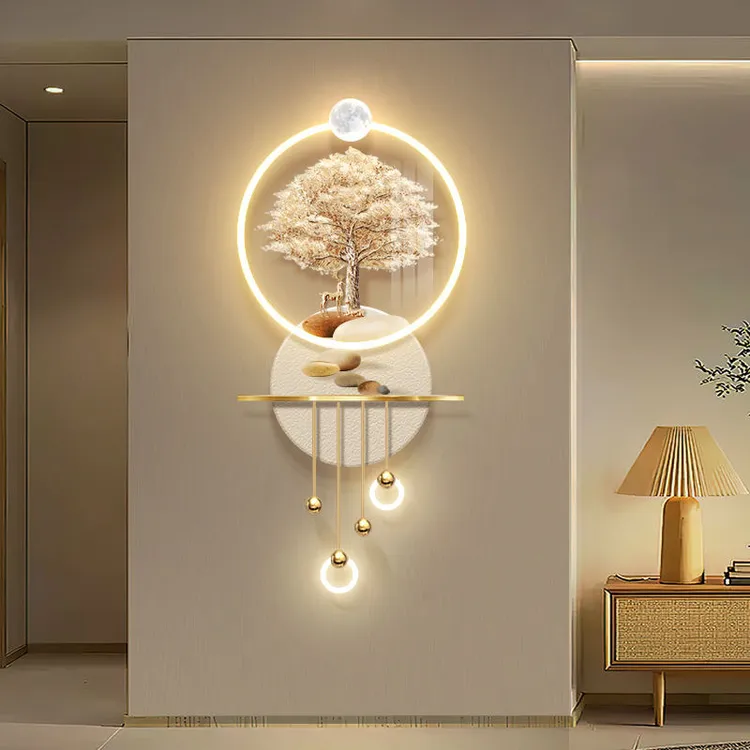 《发财树》玄关装饰画过道走廊奶油风超立体 led壁灯寓意好发光挂画