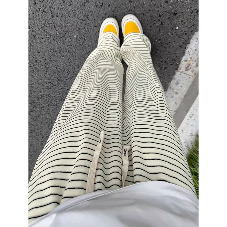 毛巾绣条纹裤子男潮流大码慵懒风休闲裤设计感小众垂坠感直筒长裤