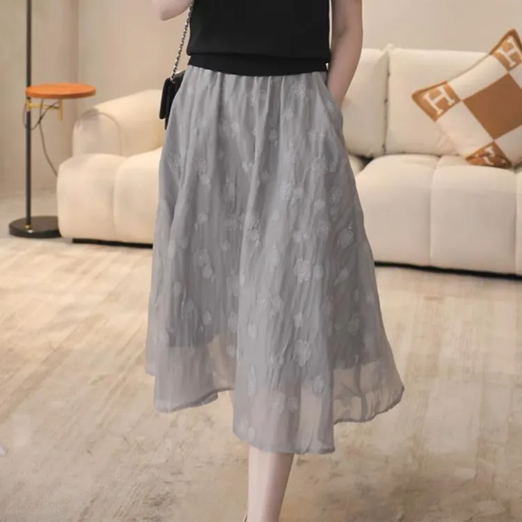 时尚气质减龄半身裙女夏季2025新款大码宽松胖mm显瘦百搭a字纱裙