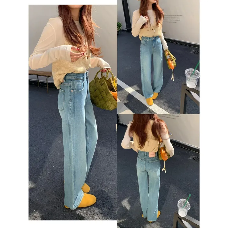 8203春季新款高腰窄版阔腿牛仔裤女显瘦百搭时尚梨型身材小个子女