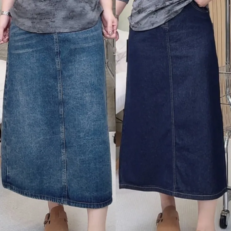【加厚牛仔裙】3现货大码后开叉牛仔新款胖mm高腰显瘦A字中长裙