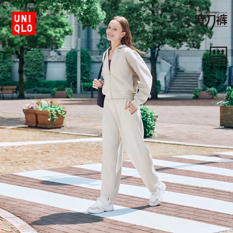 优衣库女装快干休闲廓形裤运动弯刀镰刀裤高腰速干新款479619