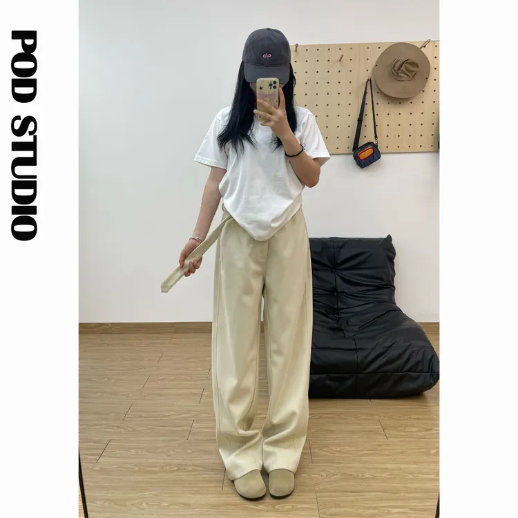垂感宽松呢料直筒休闲裤子男同款高腰设计复古百搭高级vibe休闲裤