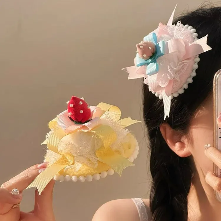 甜蜜糕点~可爱草莓蛋糕生日帽头饰发夹女高级感少女心拍照洛丽塔