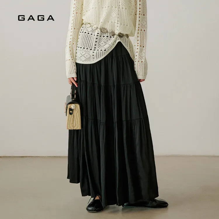GAGA高腰设计感法式重工蛋糕裙女A字大摆中长款半身裙G61D23120