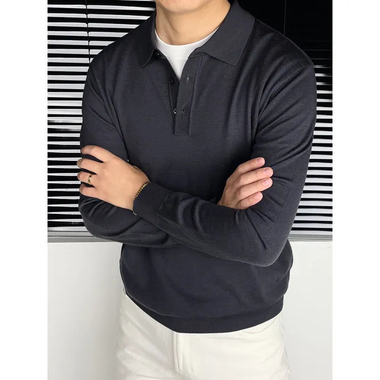 INCHOI针织毛衣纯色时尚休闲翻领简约商务秋冬长袖长袖POLO衫男
