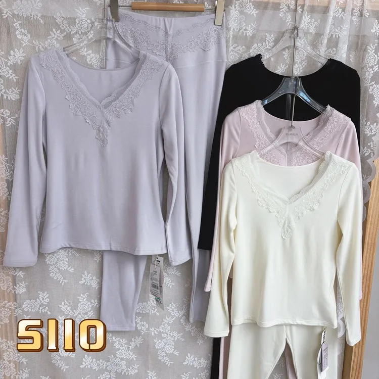 D大花边保暖套装绵羊毛保暖套装