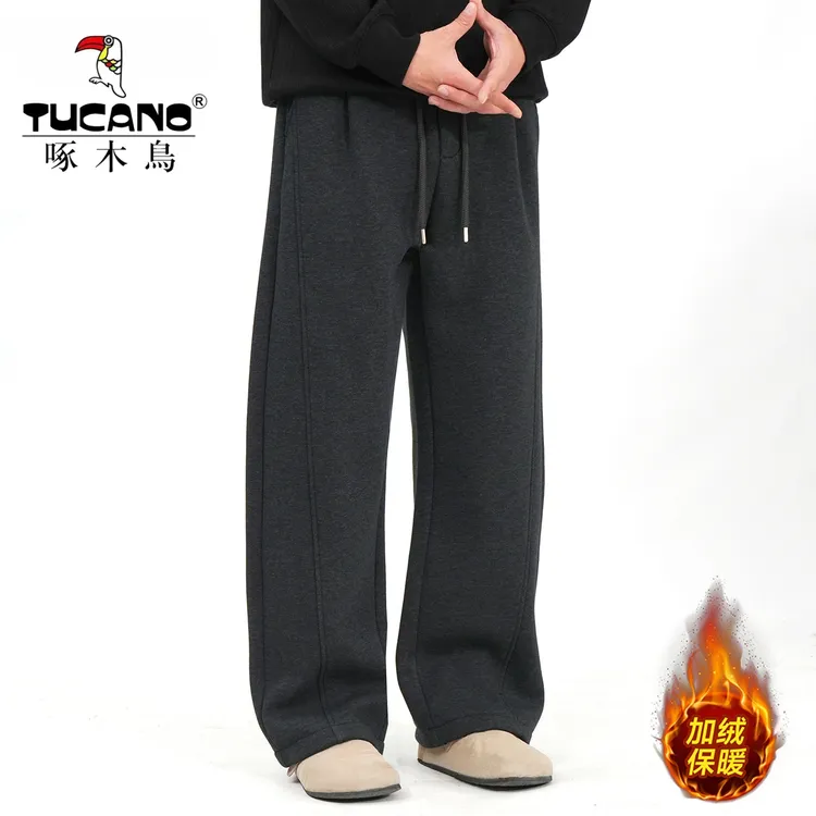 TUCANO/啄木鸟士冬季加绒加厚弯刀休闲裤抽绳时尚百搭弯刀休闲裤
