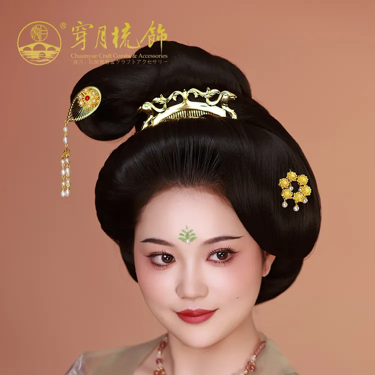 孔雀明王插梳簪 女高级感镀金簪梳子新中式古风女送女朋友