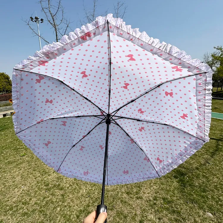 lovefuy/飞恋创意高颜值波点雨伞加固抗风全自动伞学生花边公主伞