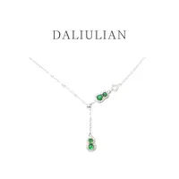 DALIULIAN天然翡翠金币葫芦锁骨链S925银镶嵌可调