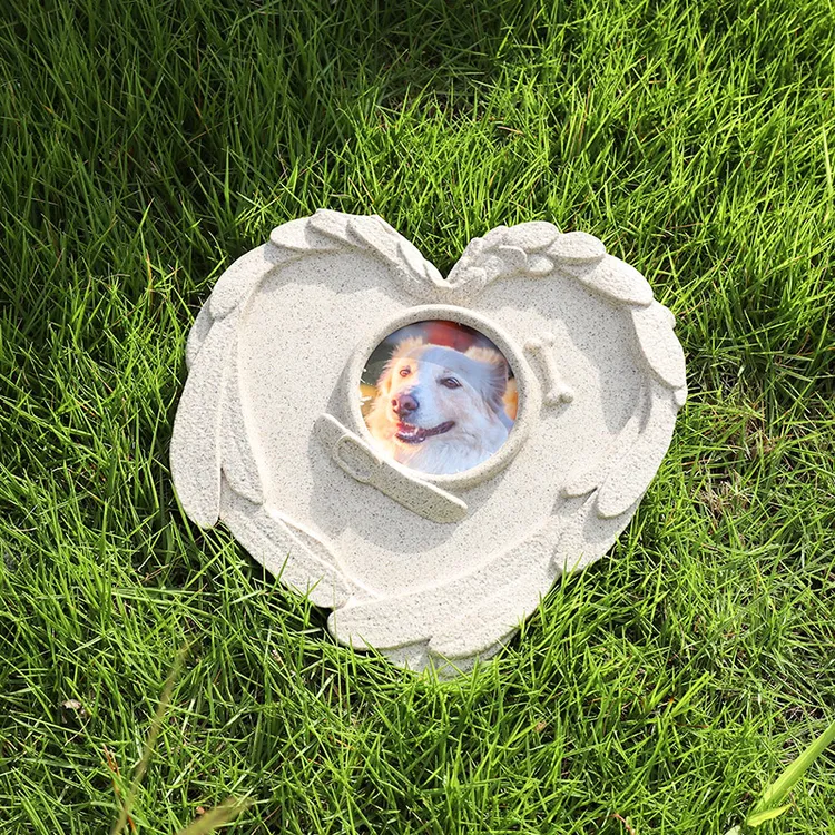 宠物纪念碑动物殡葬爱心天使墓碑猫咪狗狗带相框心形祭祀牌摆件