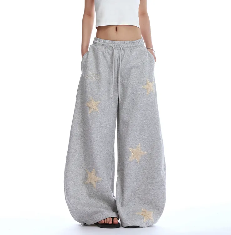 美式复古街头风星星刺绣休闲卫裤男女直筒春秋新款阔腿拖地长裤