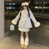 桔梗house 雪沫绒绒 甜美风软妹蝴蝶结连帽冬季羊羔绒外套女短裙