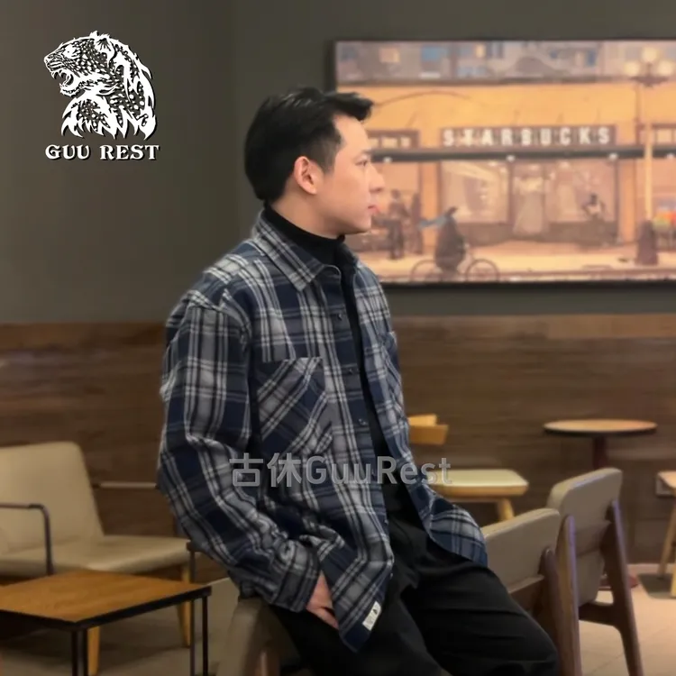 长袖格子衬衫春秋纯棉男士重磅美式复古休闲百搭Z206宽松透气衬衣