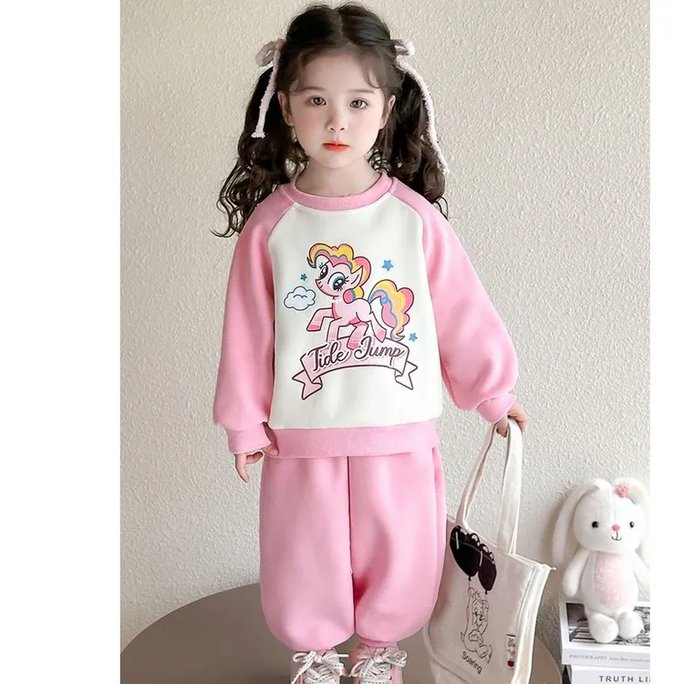 新款时髦儿童小宝马莉撞色两件套女宝宝秋季童装洋气卫衣套装2025