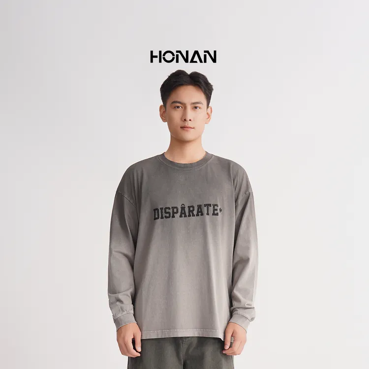 HONAN浩男男装2025PUA潮流时尚做旧字母印花长T1P11009