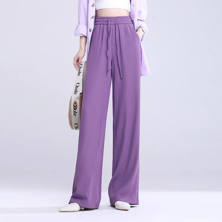 冰丝阔腿裤女夏季2023新款坠感宽松时尚拖地长裤休闲裤百搭直筒裤