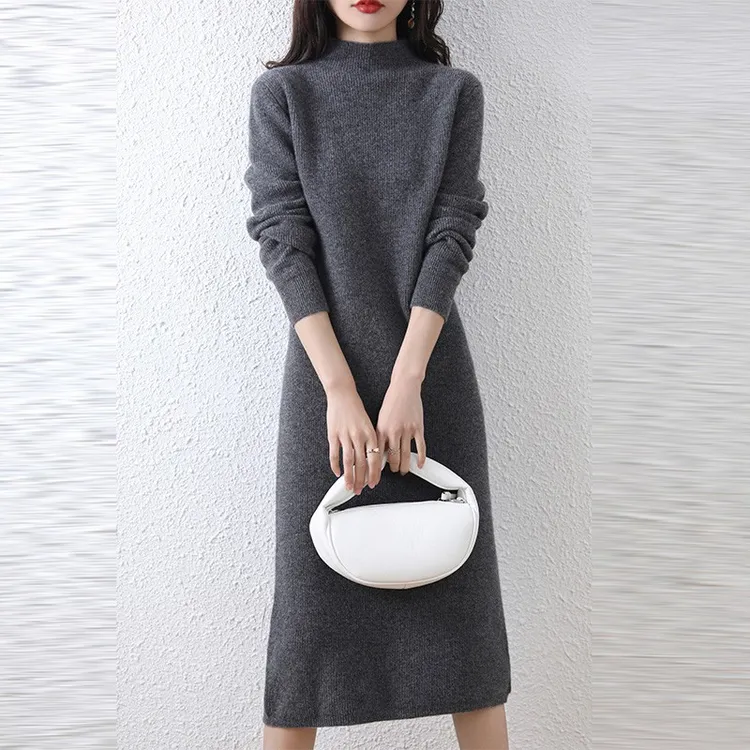 羊毛衫秋冬连衣裙新款洋气长款羊绒针织打底裙宽松时尚内搭毛衣裙