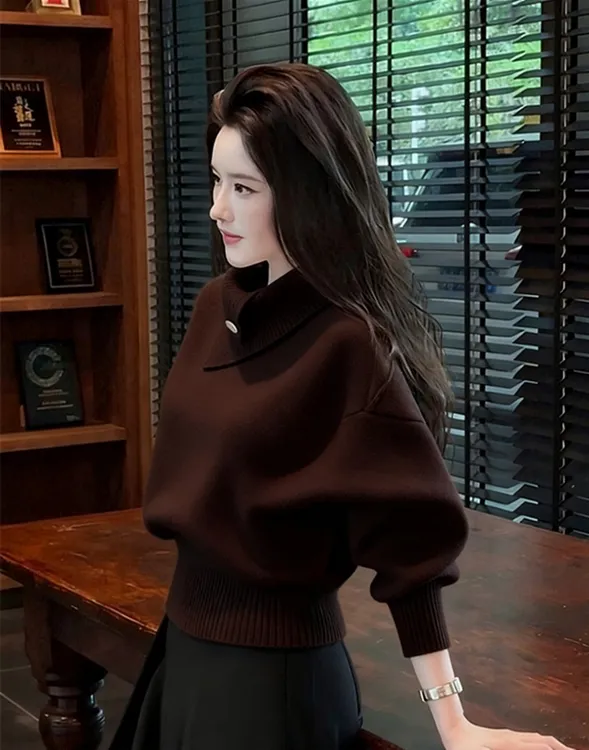 秋冬韩系淡人高知老钱风轻熟软糯慵懒小众炸街高级感女装上衣