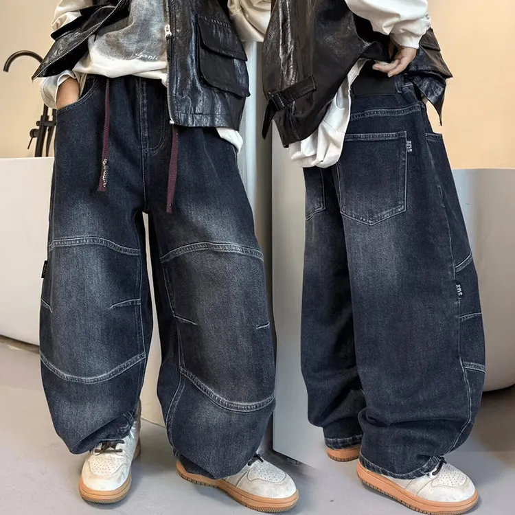 男童潮酷牛仔裤2025春秋款中大童秋装痞帅风男孩炸街宽松直筒长裤