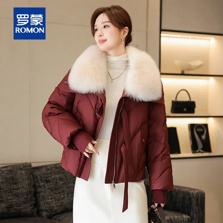 品牌白鸭绒保暖羽绒服外套女短款冬季气质仿狐狸毛领拆卸皮草大衣