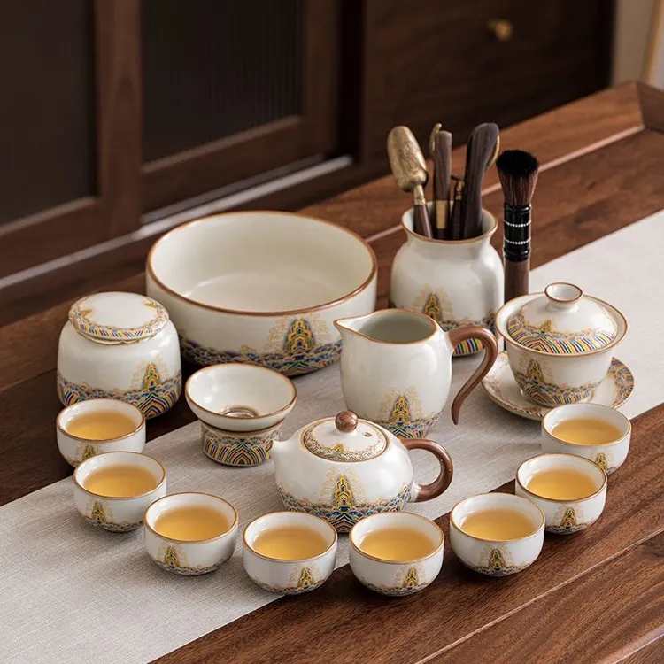 2025新款汝窑功夫茶具轻奢套装陶瓷茶壶盖碗茶高档全套家用茶杯