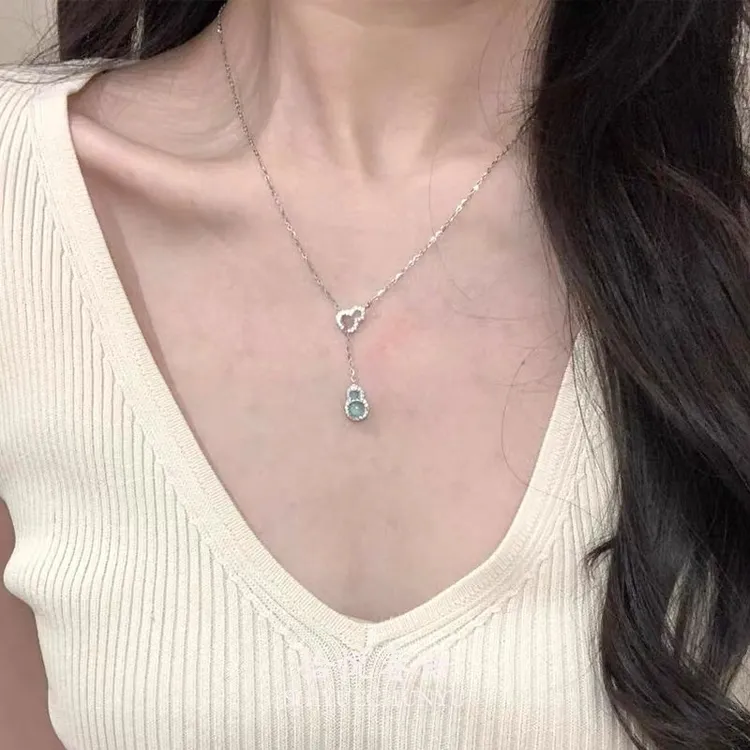 合金项链 双环葫芦项链高级感轻奢小众锁骨链配饰女大气高档百搭