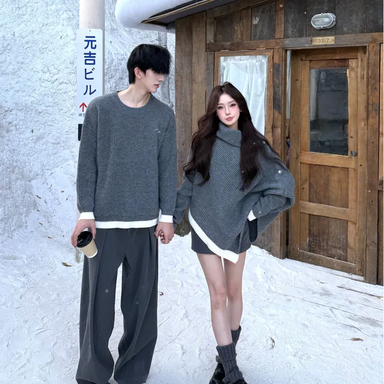 情侣INS风潮流打底韩版休闲法式慵懒风少女风时尚针织衫毛衣