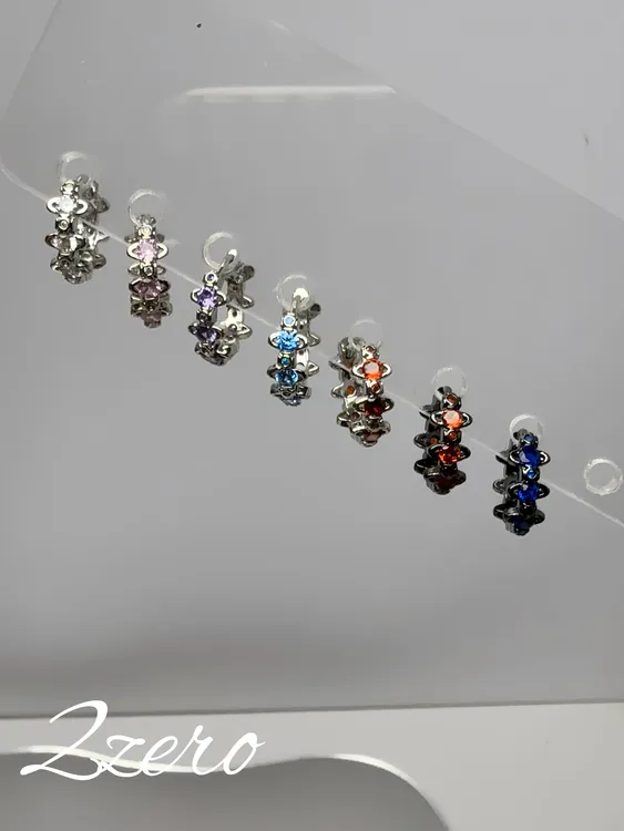 钛钢耳饰 土星耳环 满土星钛钢耳环 炫彩彩色简约耳圈耳夹耳饰