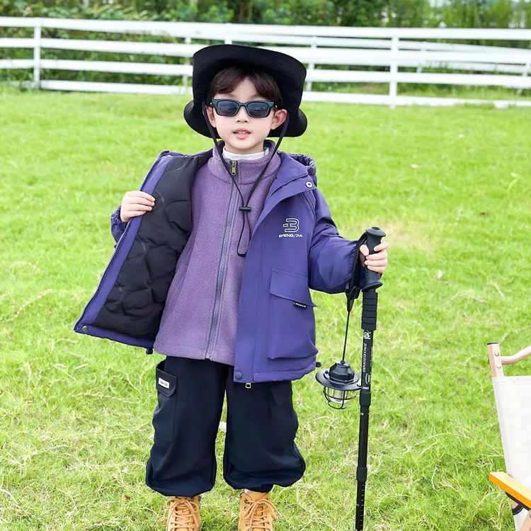 男童外套加绒夹棉加厚秋冬季2025新款酷帅潮流儿童连帽冲锋衣冬装