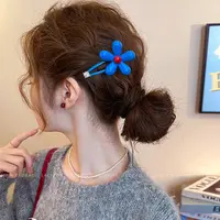 甜爆了~蓝色花朵发夹女侧边夹2025新款刘海夹子前额发卡高端头饰