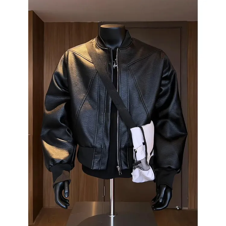 boxy短款皮衣外套男士早秋高级感美式机车服飞行皮夹克红内棒球服