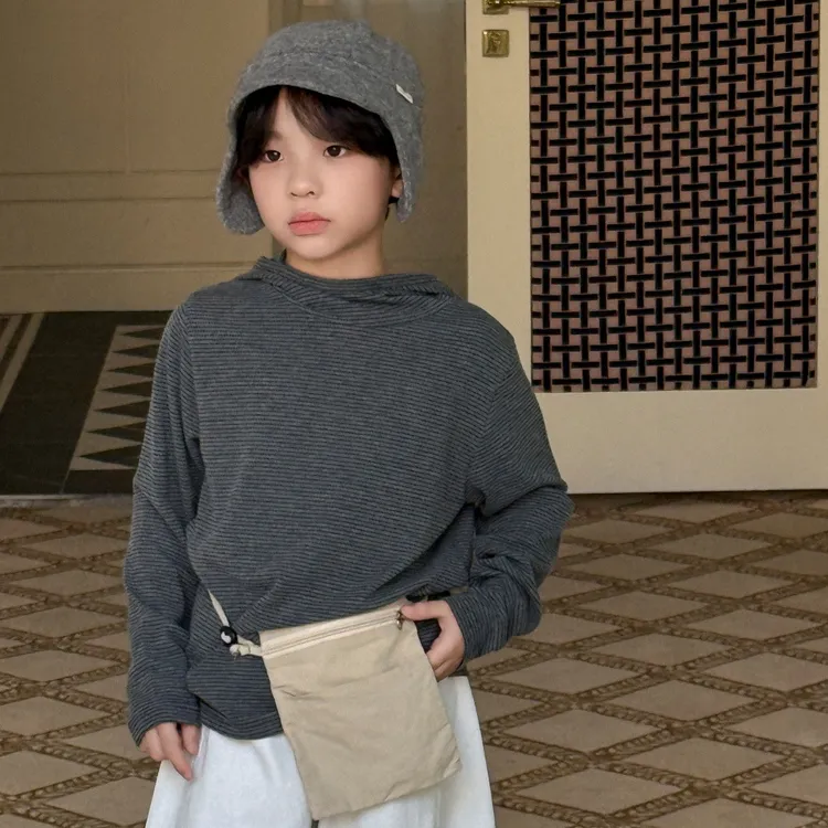 2025秋季新款儿童卫衣韩版细条纹圆领打底连帽衫男女童上衣潮酷