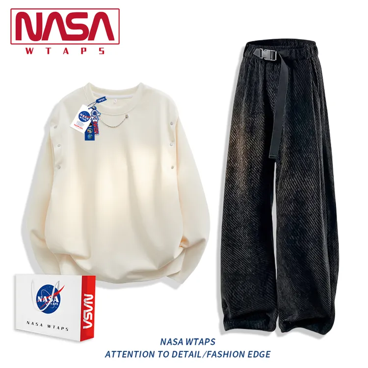 NASA WTAPS美式休闲运动套装男秋季宽松袖子可拆卸长袖卫衣两件套