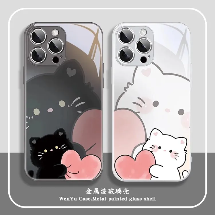 抱爱心情侣适用苹果/华为/小米/vivo/oppo黑白猫咪可爱一对手机壳