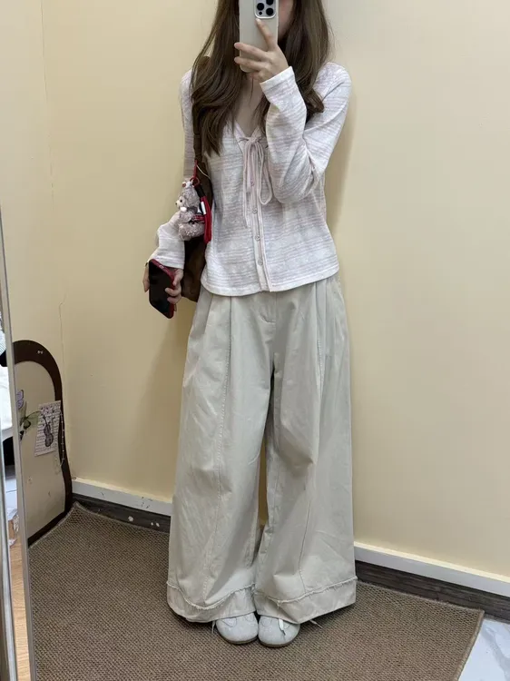 “小个友好”灰杏色阔腿裤