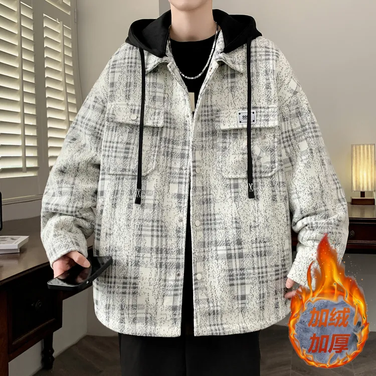 秋冬雪尼尔加绒加厚外套男生可脱卸连帽夹克潮流百搭防寒新款上衣