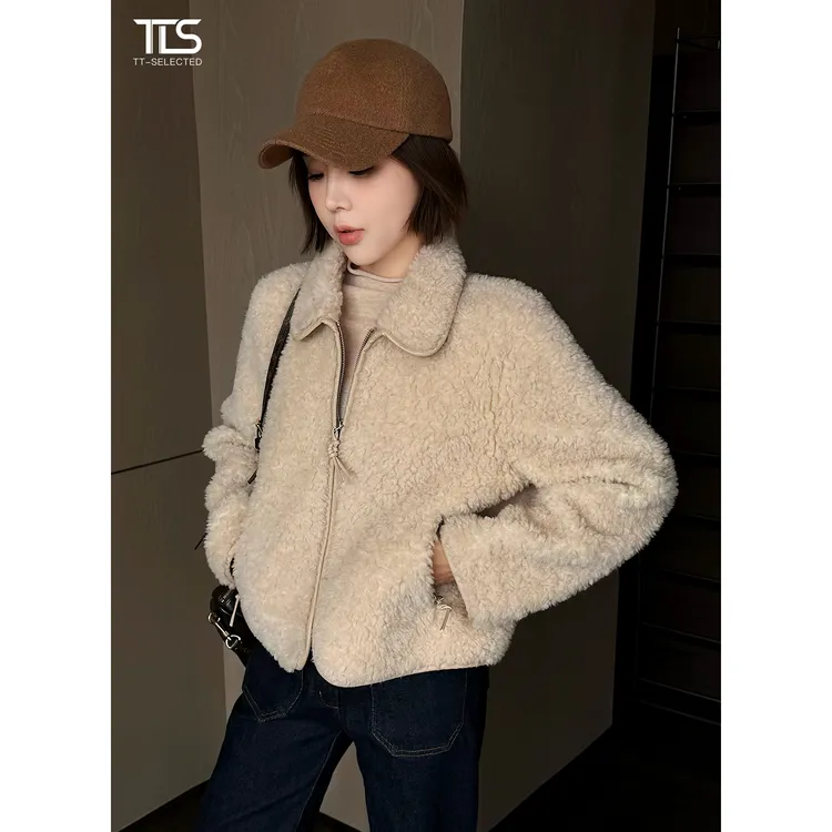 TT【奶呼呼】100澳洲进口初剪羊毛颗粒感翻领短款保暖外套PC5058