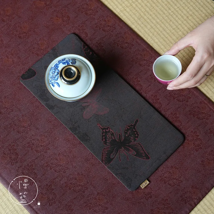 慢蓝2813圆角小茶席香云纱桌旗织锦壶垫双层布艺干泡席新中式茶具