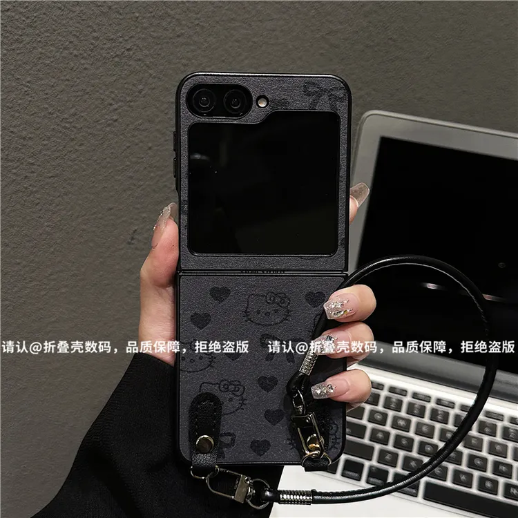 （三星zflip6系列)金属折叠皮纹适用三星zflip6手机保护壳防摔潮壳