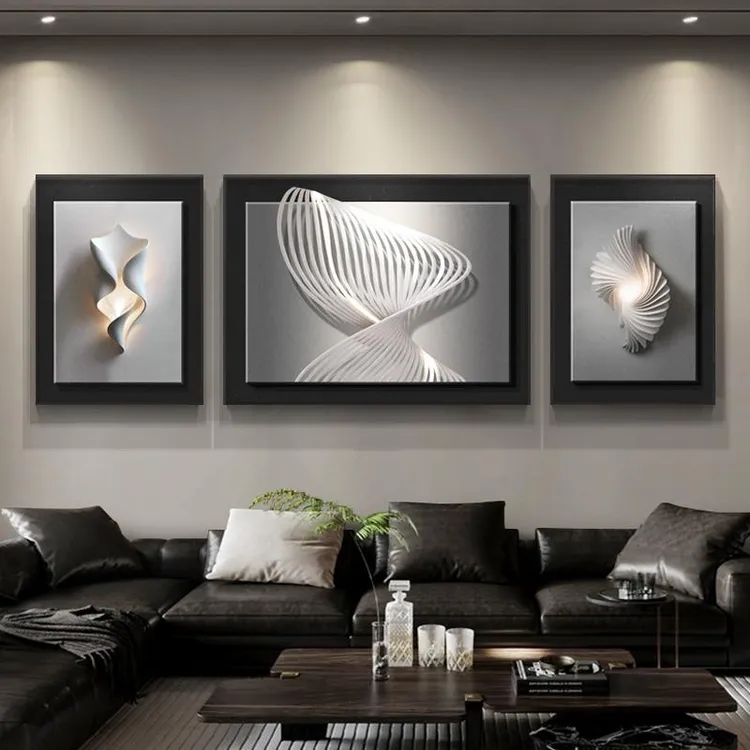 现代简约砂岩立体感客厅装饰画轻奢高级感沙发背景墙挂画抽象壁画