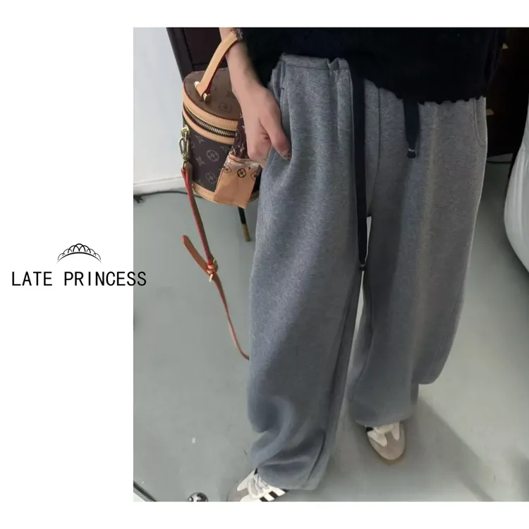 LATE PRINCESS【弧动】2025秋装新款弯刀拼色腰头宽松休闲卫裤长裤