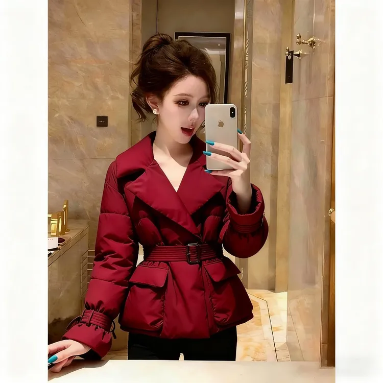 保暖棉服女款2025新款冬超好看轻奢高端气质收腰加厚咖色夹棉外套