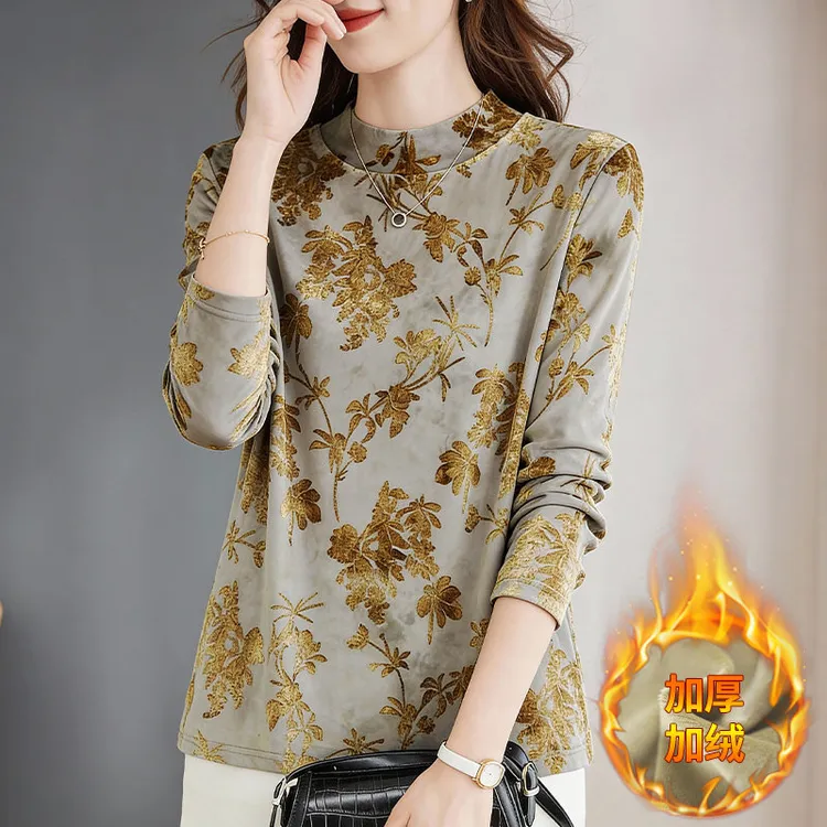 加绒打底衫女冬新款半高领洋气内搭气质高端上衣大码显瘦长袖T恤