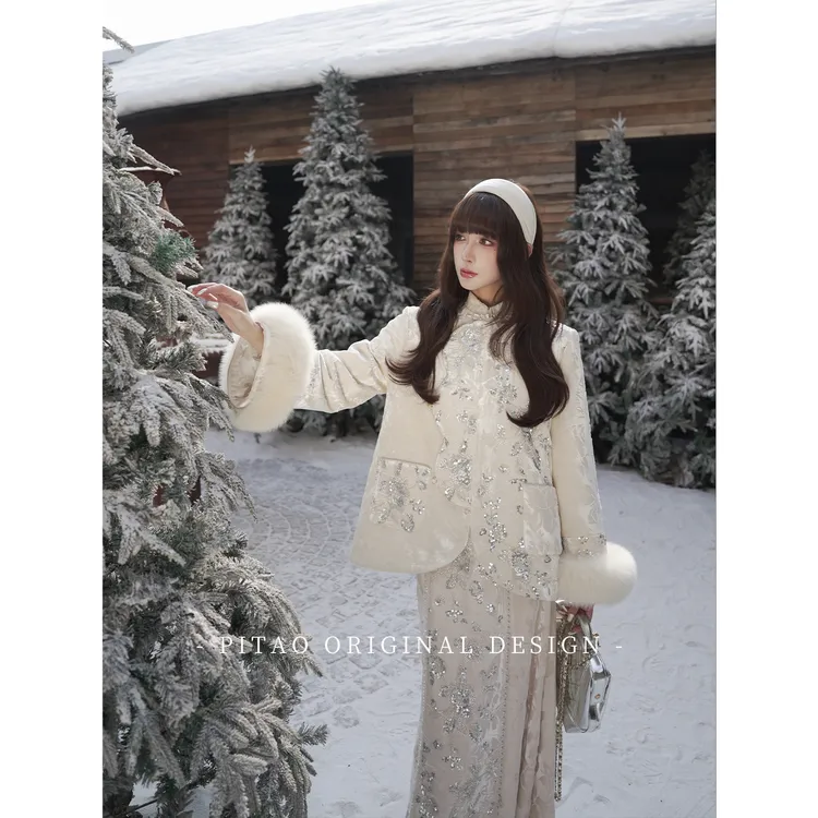 杜屁屁桃PITAO 原创【画中仙】国风新中式90白鸭绒羽绒服+半裙套装